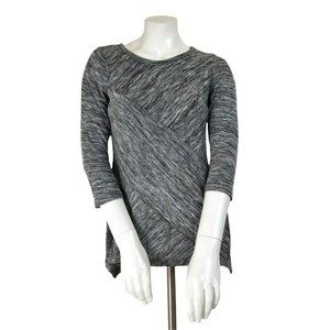 Zac & Rachel Heather Gray Knit Asymmetrical Hem 3/4 Sleeve Top
